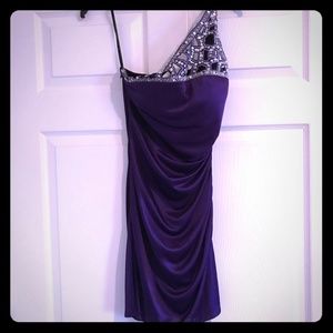 Purple Shoulder with Silver Glitter Dress